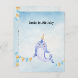 Postal Cute Narwhal Ocean Theme Narwal Birthday Invite