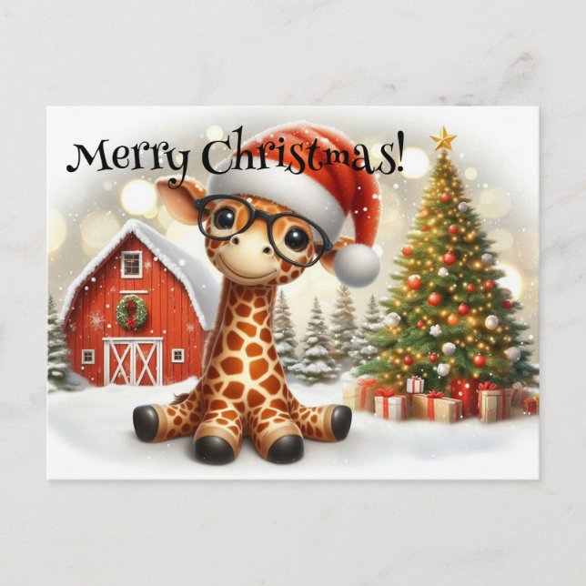Postal Cute Navidades Giraffe (Anverso)