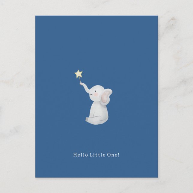 Postal Cute Newborn Baby Hello Little One Elephant Card. (Anverso)