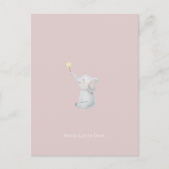 Postal Cute Newborn Baby Hello Little One Elephant Card. (Anverso)