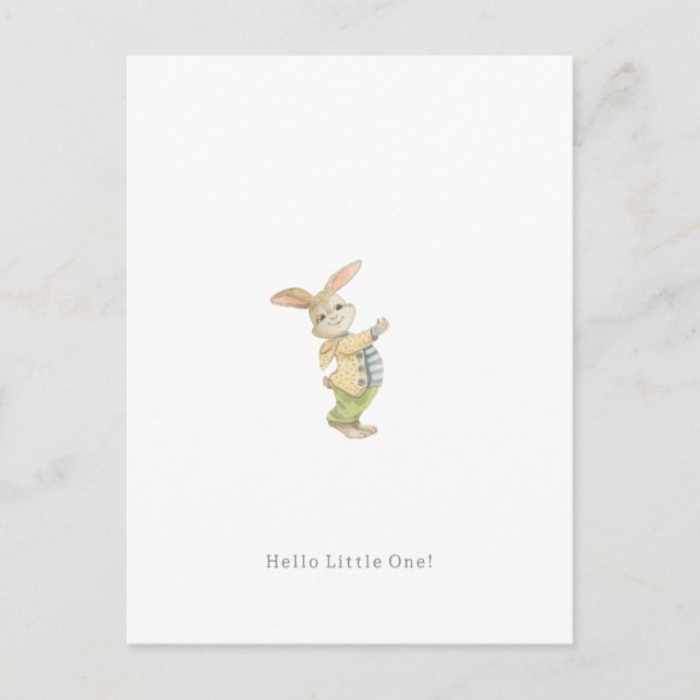 Postal Cute Newborn Baby Hello Little One Rabbit Card. (Anverso)