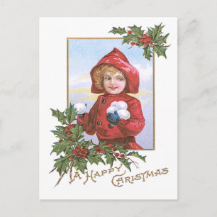 Postal Cute Niña Niña Nieve Holly