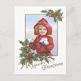 Postal Cute Niña Niña Nieve Holly