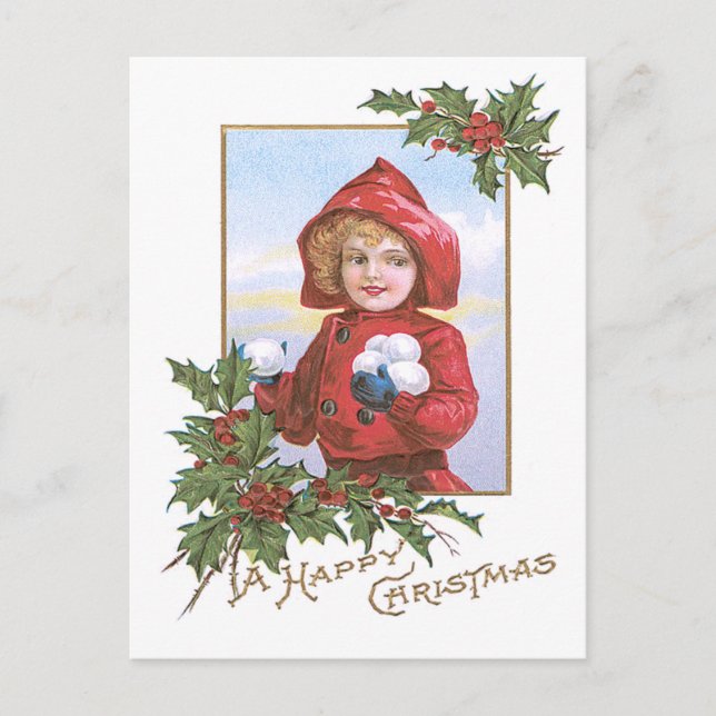 Postal Cute Niña Niña Nieve Holly (Anverso)