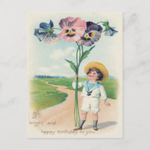 Postal Cute niñito Pansies Pansos