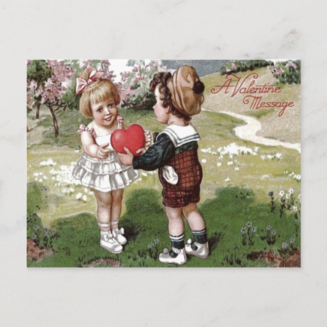 Postal Cute Niños Pareja Corazón Daisy (Anverso)