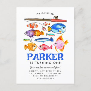 Postal Cute O-Fish-al Reel Fun Gone Fish Pescado Cumpleañ
