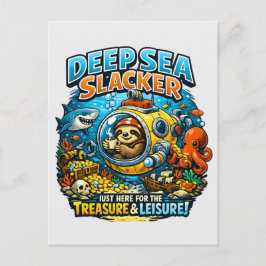 Postal Cute Ocean Adventure Humor, Funny Sloth Diving art