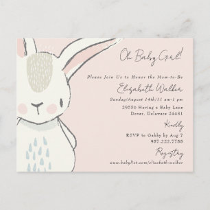 Postal Cute Oh Baby Girl Bunny Pink Baby Shower