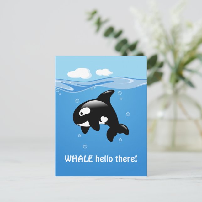 Postal Cute Orca WHALE (Bueno) Hola (Anverso de pie)