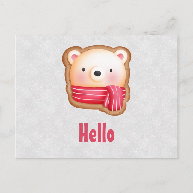 Postal Cute Oso Cara Cara Rojo Carne y mejillas rosadas H (Anverso)
