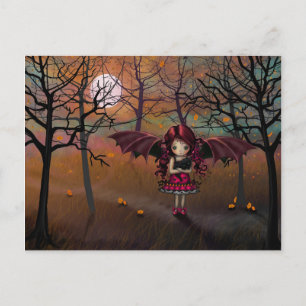 Postal Cute Otoño Vampiro y Gato Negro