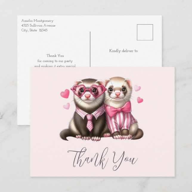 Postal Cute Otter Couple in Love Gracias (Anverso / Reverso)