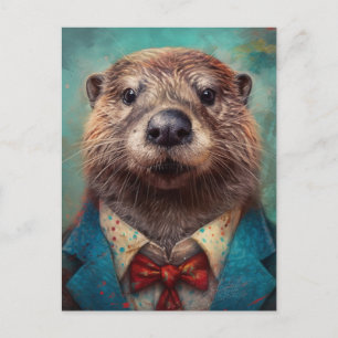 Postal Cute Otter en un traje