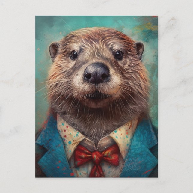 Postal Cute Otter en un traje (Anverso)