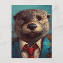 Postal Cute Otter en un traje