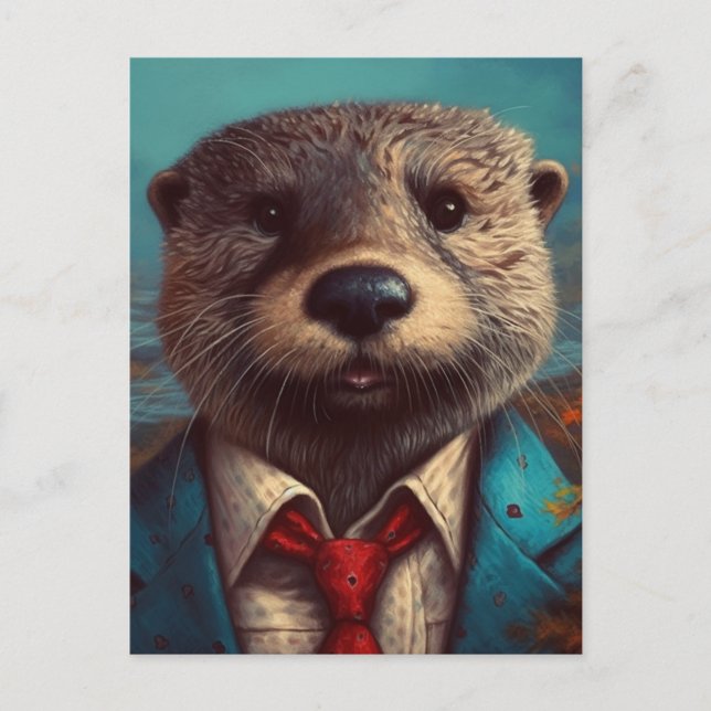 Postal Cute Otter en un traje (Anverso)