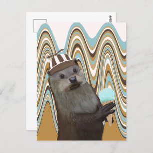 Postal Cute Otter Holding Ice-Crema En El Fondo De Swirl
