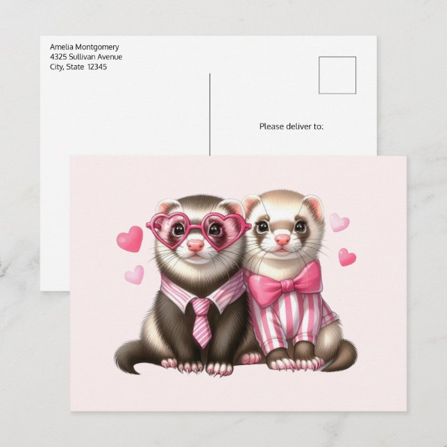 Postal Cute Otter Pareja en el Amor (Anverso / Reverso)