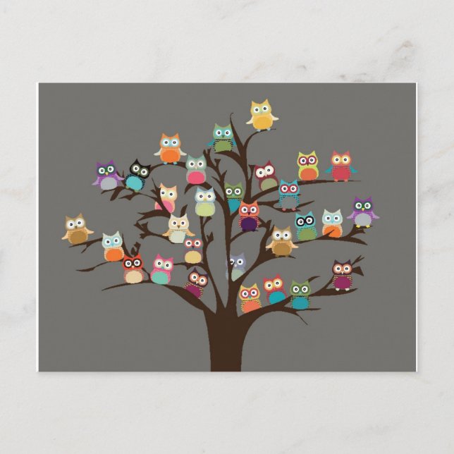 Postal Cute Owl On Tree | Background (Anverso)