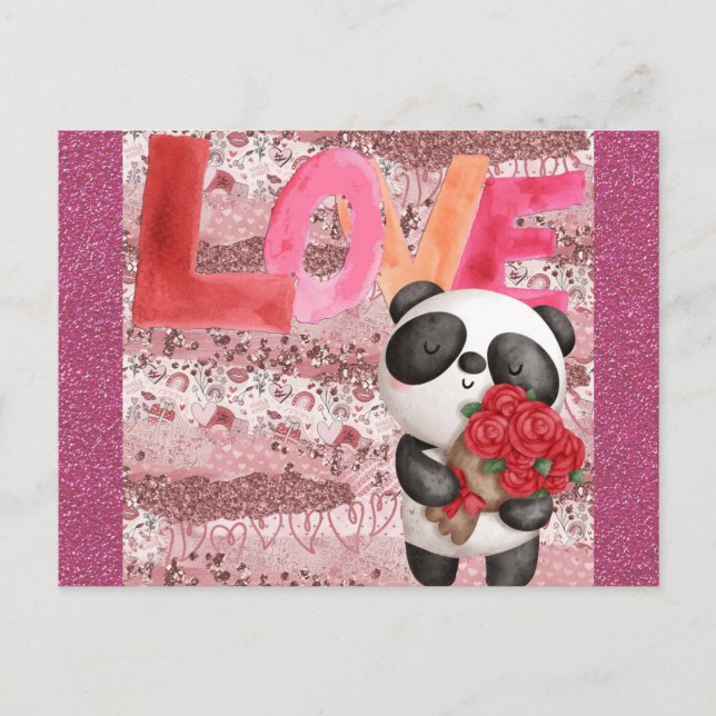 Postal Cute Panda Bear Día de San Valentín Love (Anverso)