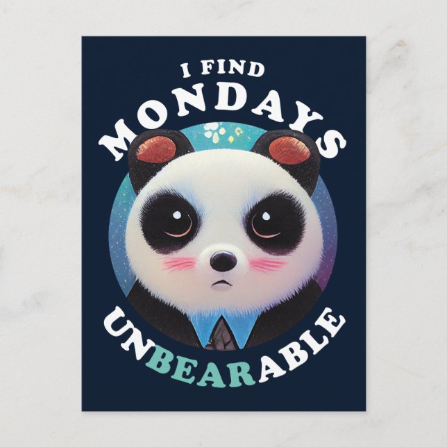 Postal Cute Panda encuentra insoportables los lunes | Cit (Anverso)