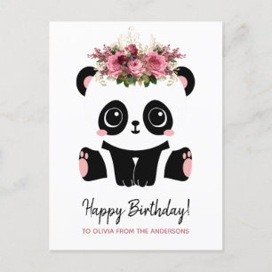 Postal Cute panda Feliz Cumpleaños personalizado 