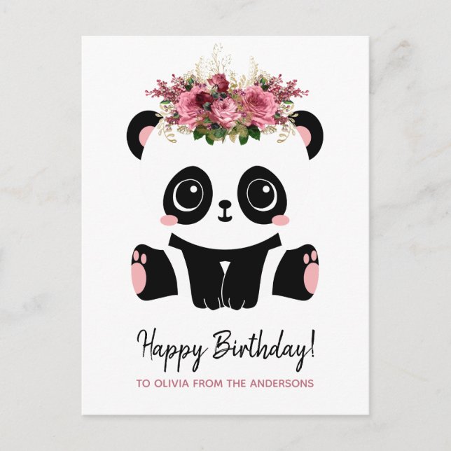 Postal Cute panda Happy Birthday personalizado (Anverso)