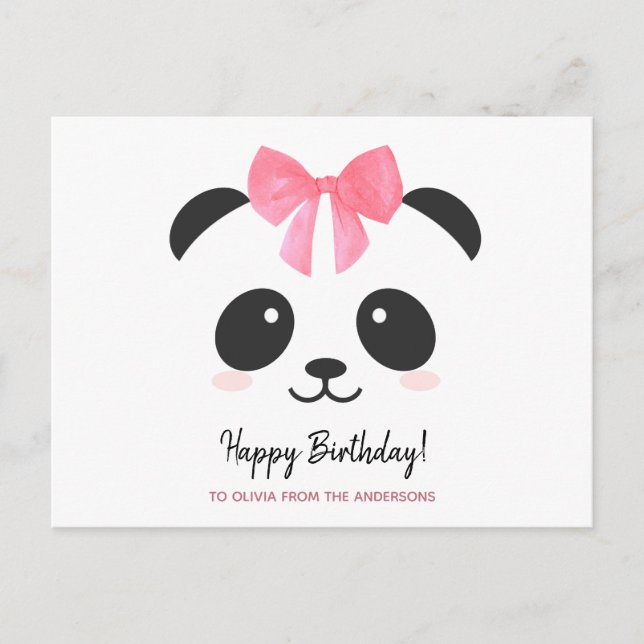 Postal Cute panda niña Feliz Cumpleaños personalizado (Anverso)