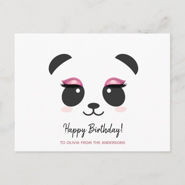 Postal Cute panda pestañas Cumpleaños personalizado (Anverso)