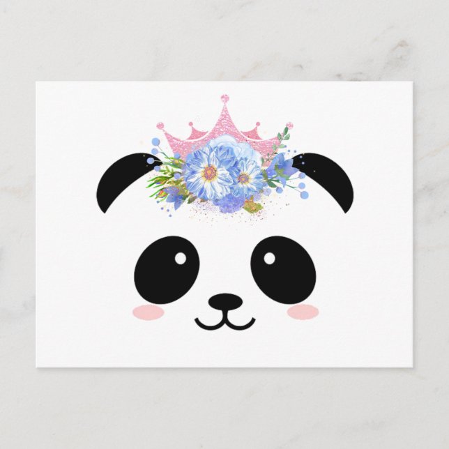 Postal Cute panda princesa corona floral (Anverso)