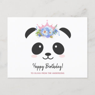 Postal Cute panda princesa Cumpleaños personalizado 