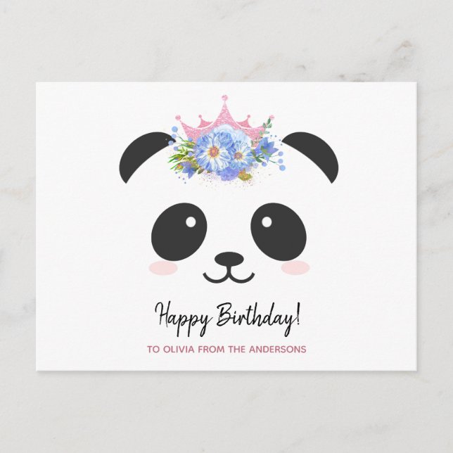 Postal Cute panda princesa Feliz cumpleaños personalizado (Anverso)