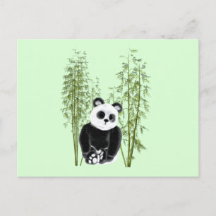 Postal Cute Panda Sentado en Bambú