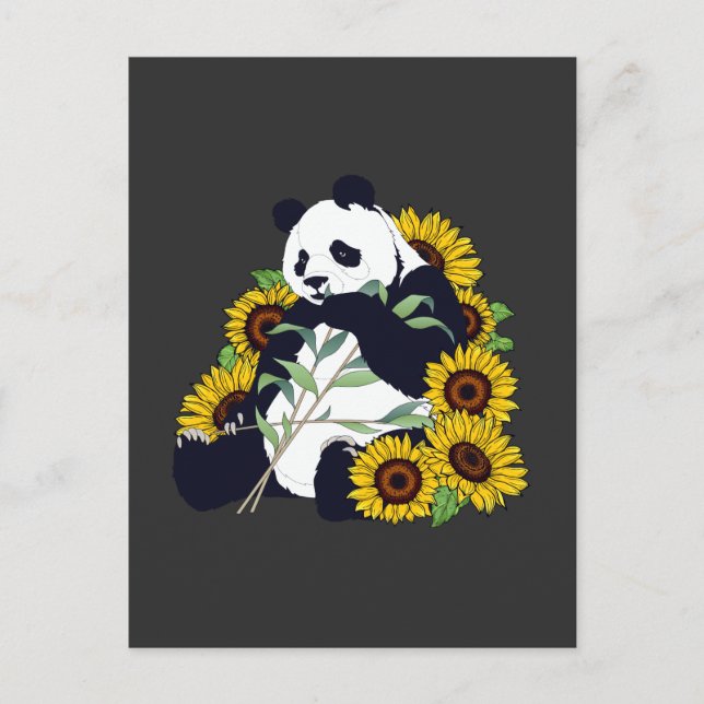 Postal Cute Panda Sunflower Lover Hermosas Flores (Anverso)
