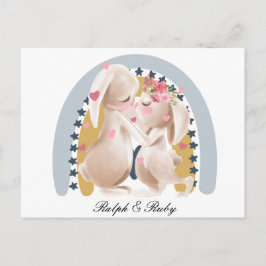 Postal Cute Pareja Conejito Arcoiris Personalizado Regalo