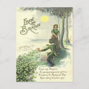 Postal Cute Pareja Irlandesa Shamrock Sun