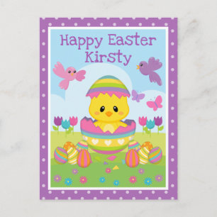 Postal Cute Pascua de Resurrección de primavera Pollo y H