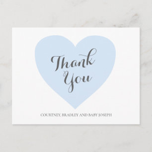 Postal Cute Pastel Blue Heart Boy Baby Shower Gracias