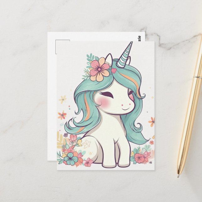Postal Cute Pastel Kawaii Unicorn (Anverso/Reverso In Situ)