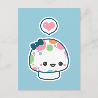 Postal Cute Pastel Rainbow Polka con hongos punteados