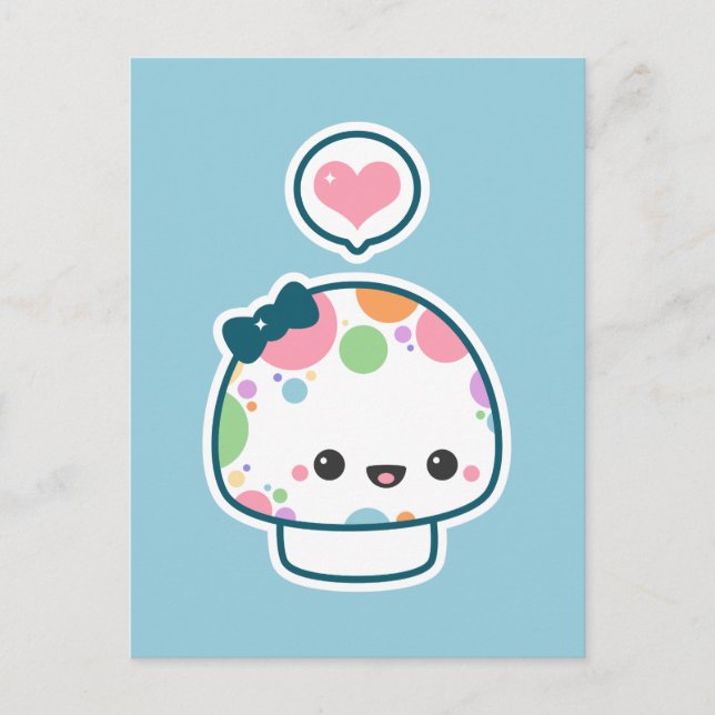 Postal Cute Pastel Rainbow Polka con hongos punteados (Anverso)