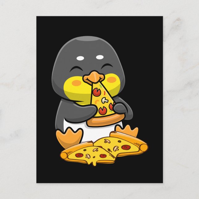 Postal Cute Penguin eating Pizza (Anverso)