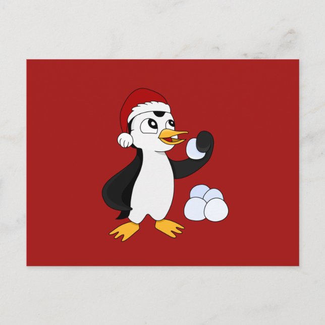 Postal Cute pequeño pingüino de Navidad con una bola de n (Anverso)