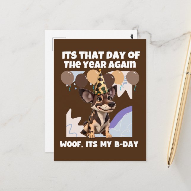 Postal Cute perro africano cumpleaños marrón (Anverso/Reverso In Situ)