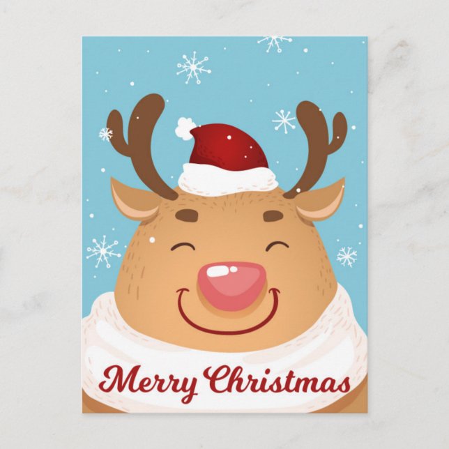 Postal Cute Personalizable Feliz Navidad Reindeer Card (Anverso)