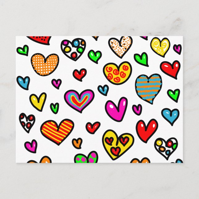 Postal Cute Personalizado Whimsical Multi Love Heart Patt (Anverso)