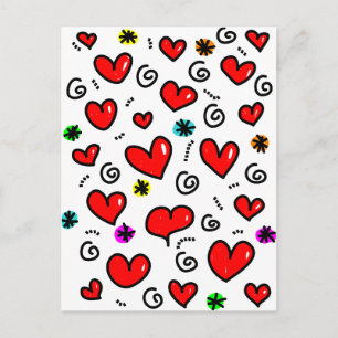Postal Cute Personalizado Whimsical Red Love Heart Patter