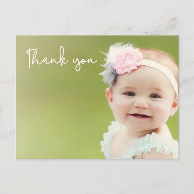 Postal Cute Photo Baby Girl 1st Birthday Thank you  (Anverso)