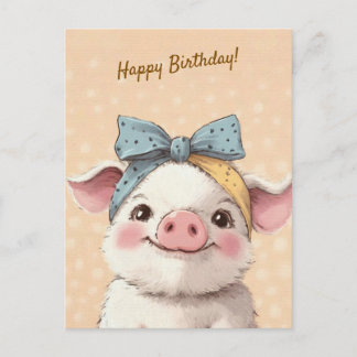Postal Cute Pig with Bandana Kids Birthday Invitation